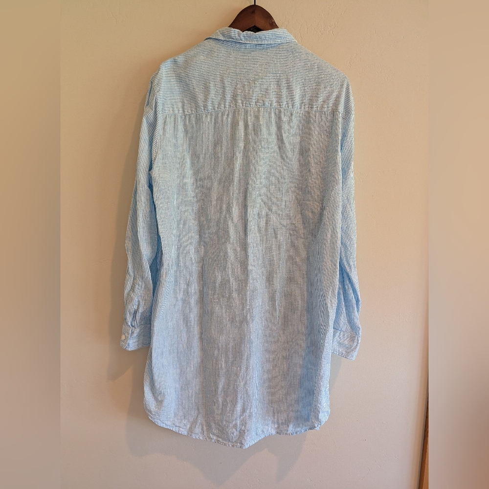 Frank & Eileen Mary Button Up Shirt Dress Italian Linen Small Blue Pinstripe EUC - Picture 2 of 6